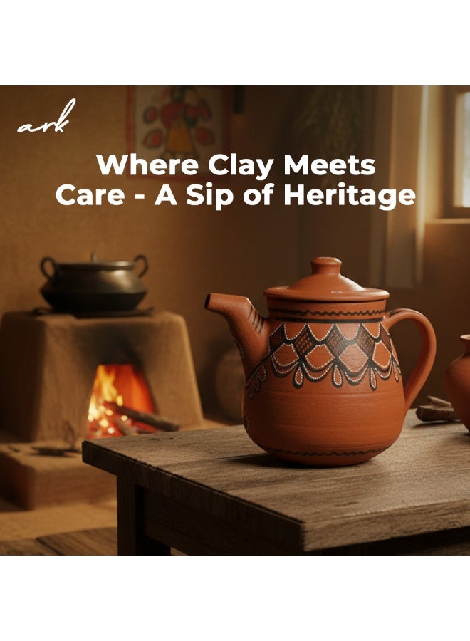 ARK - Dhaaro Vibes Earthen Clay Kettle | Handcrafted Terracotta kettle | Eco-Friendly Water Kettle | Artisan Made | Refreshing Cool Water | Chemical-Free | Alkaline & Heat-Resistant | 700 ml - Image 3