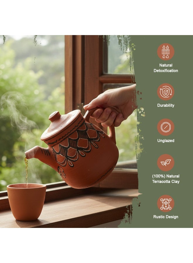 ARK - Dhaaro Vibes Earthen Clay Kettle | Handcrafted Terracotta kettle | Eco-Friendly Water Kettle | Artisan Made | Refreshing Cool Water | Chemical-Free | Alkaline & Heat-Resistant | 700 ml - Image 4