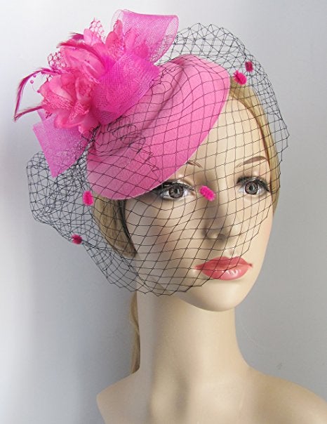 Generic Elegant Mesh Veil Hat Kids Hair Accessories Rose Red