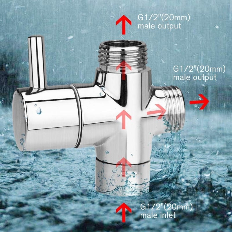 Mathtoxyz G1/2" Shower Head Diverter Valve, 100% Solid Brass Shower Arm Diverter Valve for Hand Held Showerhead and Fixed Spray Head, G1/2 20mm Diameter 3-Way Bathroom Universal Shower System Replacement Part - Image 4