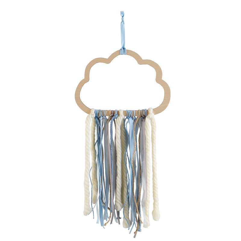 Wendy Bellissimo Hanging Wood Wall Art Wall Dcor Wall Plaque Cloud Ribbon in Blue Grey