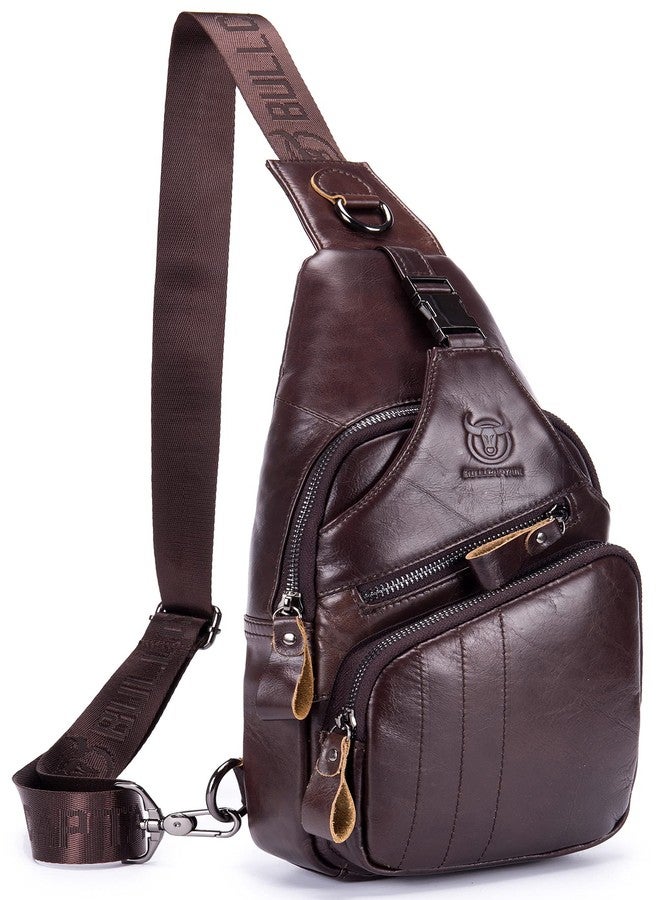 BULLCAPTAIN Men Sling Chest Bag Genuine Leather Casual Multipurpose Crossbody Shoulder Backpack Travel Hiking Daypack (Brown) - Image 1