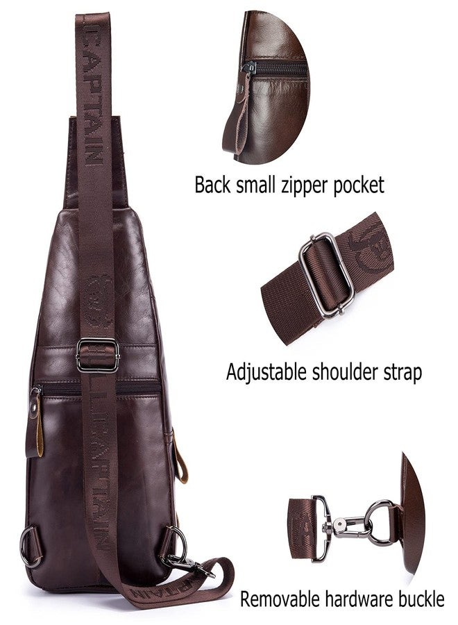 BULLCAPTAIN Men Sling Chest Bag Genuine Leather Casual Multipurpose Crossbody Shoulder Backpack Travel Hiking Daypack (Brown) - Image 5