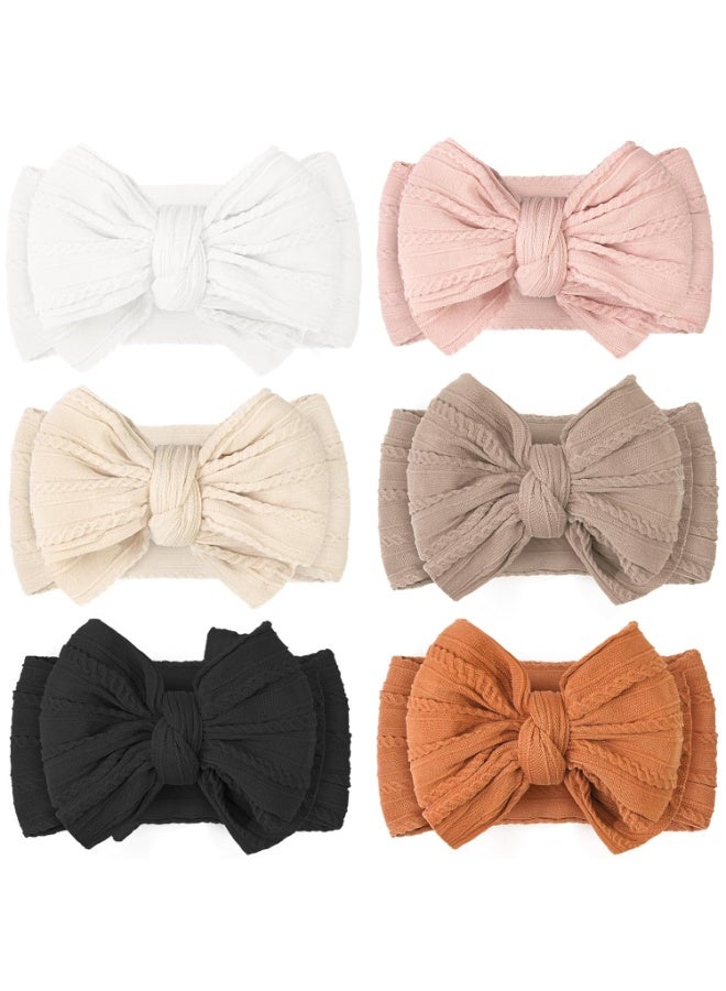 Relex Super Stretchy Soft Handmade Headbands with Double Bows Head Wrap Nylon Hair Accessories for Newborn Baby Girls Infant Toddlers Kids (Pack of 6) - Image 1