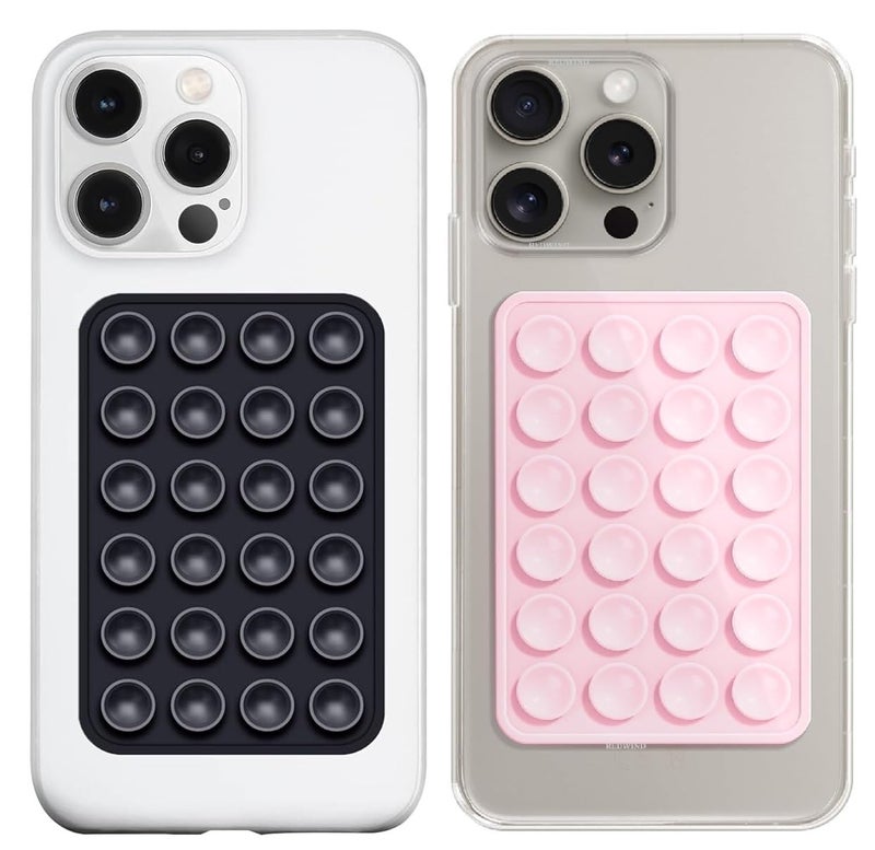 REDWIND Suction Phone Case, Phone Suction Sticker, Silicone Strong Grip Holder for Hands-Free iPhone & Android Mobile, Video Phone Accessory Compatible Mirror, Shower (Black+Light Pink- Pack of 2) - Image 1