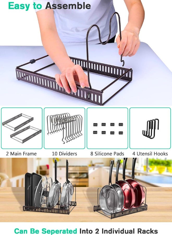 Chase Up Expandable Pot and Pan Organizer for Cabinet with 10 Dividers, Adjustable Pots and Pans Organizer Rack Pan Lid Cookware Bakeware Baking Storage Holder for Kitchen Countertop Pantry -Bronze - Image 5
