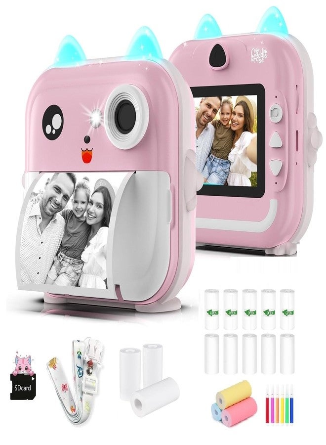 CADDLE & TOES Instant Print Camera for Kids - 1080P HD, 48MP, SD Card, Bluetooth, Free App, 3 Rolls Print Paper, Stickers, Fun Filters, Gift for Kids (Pink with Printer ROLL Set) - Image 1