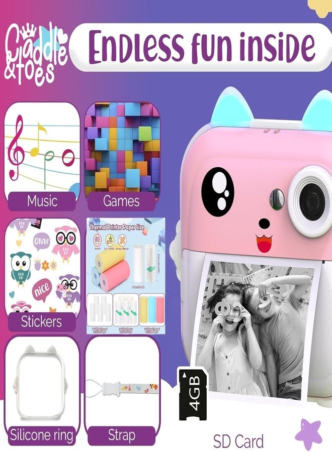 CADDLE & TOES Instant Print Camera for Kids - 1080P HD, 48MP, SD Card, Bluetooth, Free App, 3 Rolls Print Paper, Stickers, Fun Filters, Gift for Kids (Pink with Printer ROLL Set) - Image 4