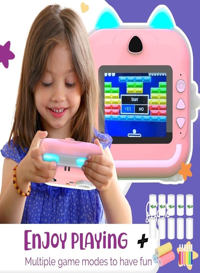 CADDLE & TOES Instant Print Camera for Kids - 1080P HD, 48MP, SD Card, Bluetooth, Free App, 3 Rolls Print Paper, Stickers, Fun Filters, Gift for Kids (Pink with Printer ROLL Set) - Image 3