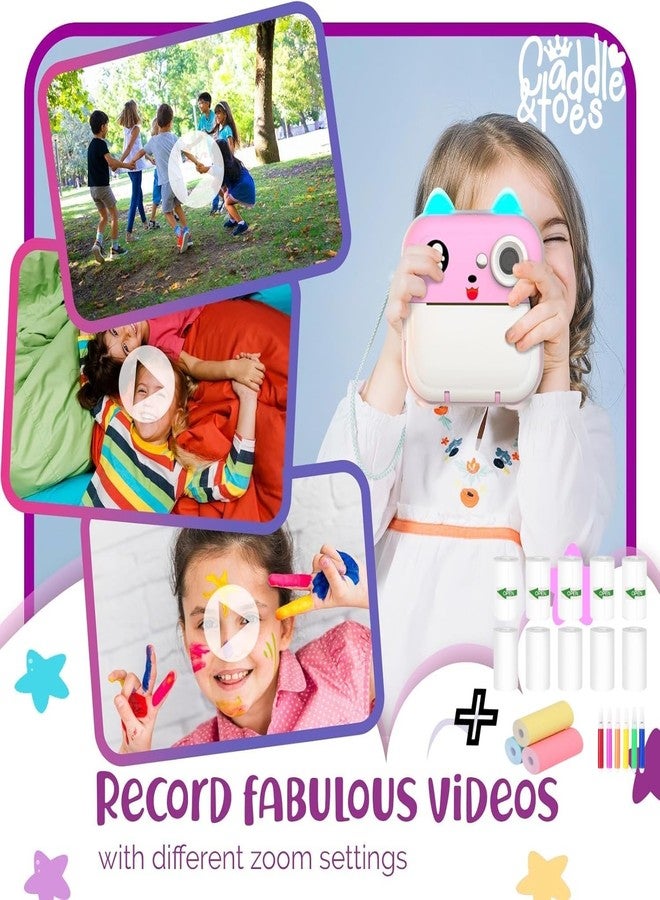 CADDLE & TOES Instant Print Camera for Kids - 1080P HD, 48MP, SD Card, Bluetooth, Free App, 3 Rolls Print Paper, Stickers, Fun Filters, Gift for Kids (Pink with Printer ROLL Set) - Image 5
