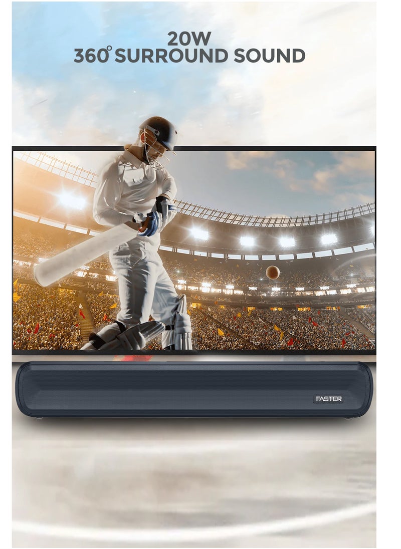 Faster - Z10 Pro Portable 20W Bluetooth Soundbar - Wireless Speaker with Mesmerizing Lights for PC, Laptop, TV, Smartphone & Tablet - Mini Home Theater with Surround Sound - USB/Aux/TF Card Support, Plug & Play - Image 1