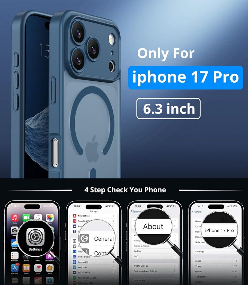 Vansdon Magnetic for iPhone 17 Pro Case with 1 Protective Glass, Compatible with Magsafe, Military Standard Drop Protection, Translucent Matte Back, Shockproof Mobile Phone Case, Dark Blue - Image 4