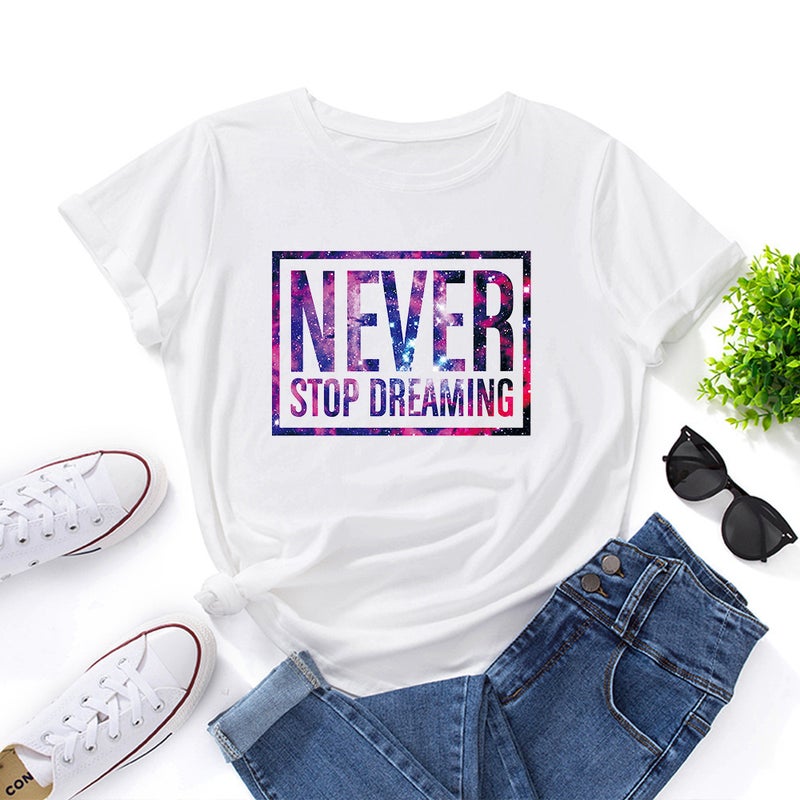 Source Be Like Never Letter Printed Short Sleeve Top T-Shirt European Size Plus Size - Image 5