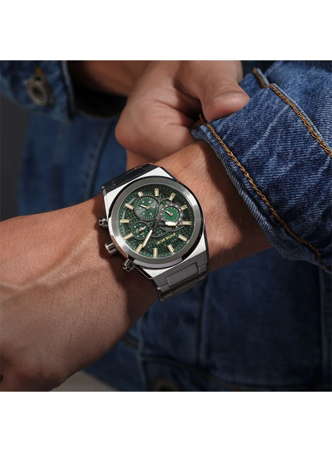 POLICE Eclipse Men's 45mm Multifunction Watch with Green Dial & Stainless Steel Bracelet