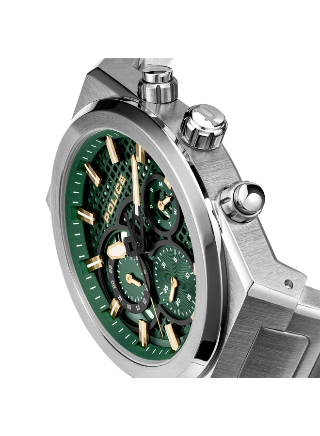 POLICE Eclipse Men's 45mm Multifunction Watch with Green Dial & Stainless Steel Bracelet