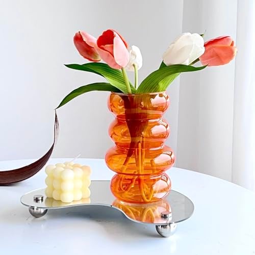 BLOFLO STU BLOFLO Transparent Glass Hydroponic Flower Vase, 7-Inch Orange Glass Vase, Four-Layer Geometric Glass Floral Vase for Home Décor, Modern Bubble Glass Vase for Home Office Wedding Table (Orange) - Image 1