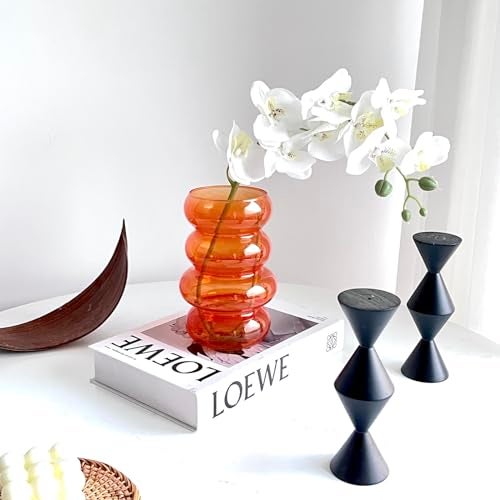 BLOFLO STU BLOFLO Transparent Glass Hydroponic Flower Vase, 7-Inch Orange Glass Vase, Four-Layer Geometric Glass Floral Vase for Home Décor, Modern Bubble Glass Vase for Home Office Wedding Table (Orange) - Image 2