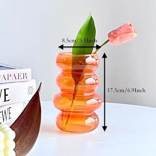 BLOFLO STU BLOFLO Transparent Glass Hydroponic Flower Vase, 7-Inch Orange Glass Vase, Four-Layer Geometric Glass Floral Vase for Home Décor, Modern Bubble Glass Vase for Home Office Wedding Table (Orange) - Image 4