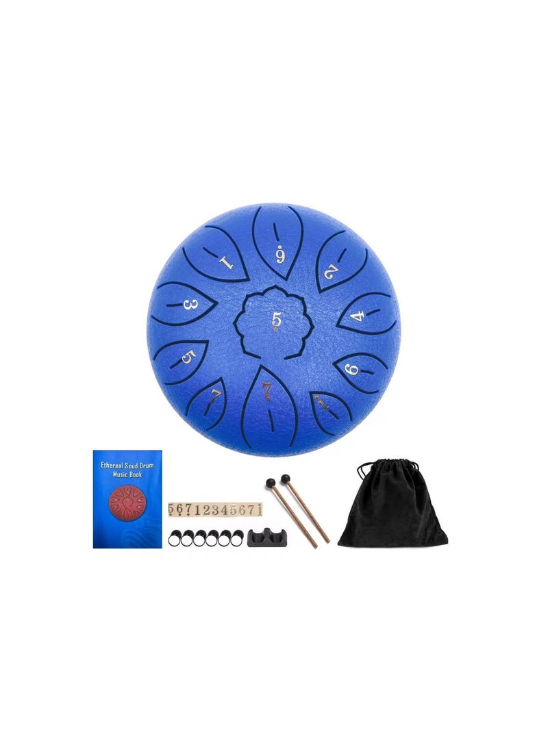 1-Piece Musical Instrument 11 Tunes Percussion Drum,6 Inch Steel Tongue Drum For Beginner,Pad Sticks Percussion Hand Drum,Colour Blue - Image 1