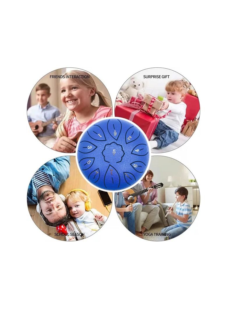 1-Piece Musical Instrument 11 Tunes Percussion Drum,6 Inch Steel Tongue Drum For Beginner,Pad Sticks Percussion Hand Drum,Colour Blue - Image 2