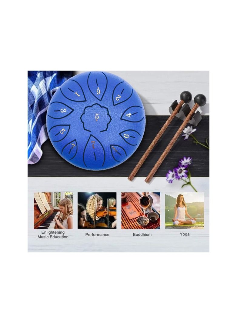 1-Piece Musical Instrument 11 Tunes Percussion Drum,6 Inch Steel Tongue Drum For Beginner,Pad Sticks Percussion Hand Drum,Colour Blue - Image 3