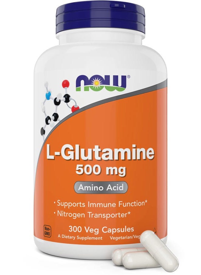 Now L-Glutamine 500mg 300 Veg Capsules - Non-GMO Supplement - Vegan Lglutamine Caps - Image 1