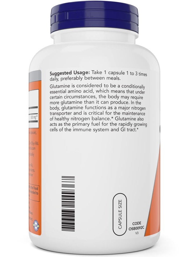 Now L-Glutamine 500mg 300 Veg Capsules - Non-GMO Supplement - Vegan Lglutamine Caps - Image 3