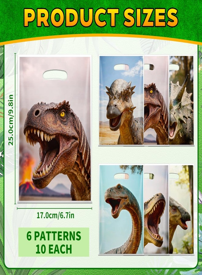 Bsenhe 60PCS Dinosaur Party Favor Bags, Dinosaur Goodie Candy Bags Dino Birthday Gift Bag Plastic with Handles for Boys Kids Birthday Party Supplies - Image 2