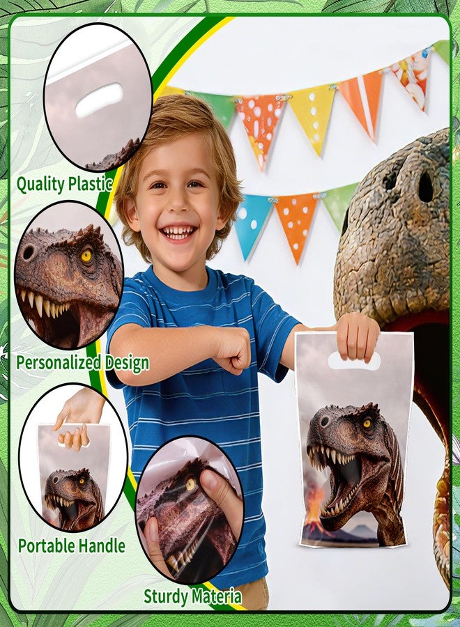 Bsenhe 60PCS Dinosaur Party Favor Bags, Dinosaur Goodie Candy Bags Dino Birthday Gift Bag Plastic with Handles for Boys Kids Birthday Party Supplies - Image 3