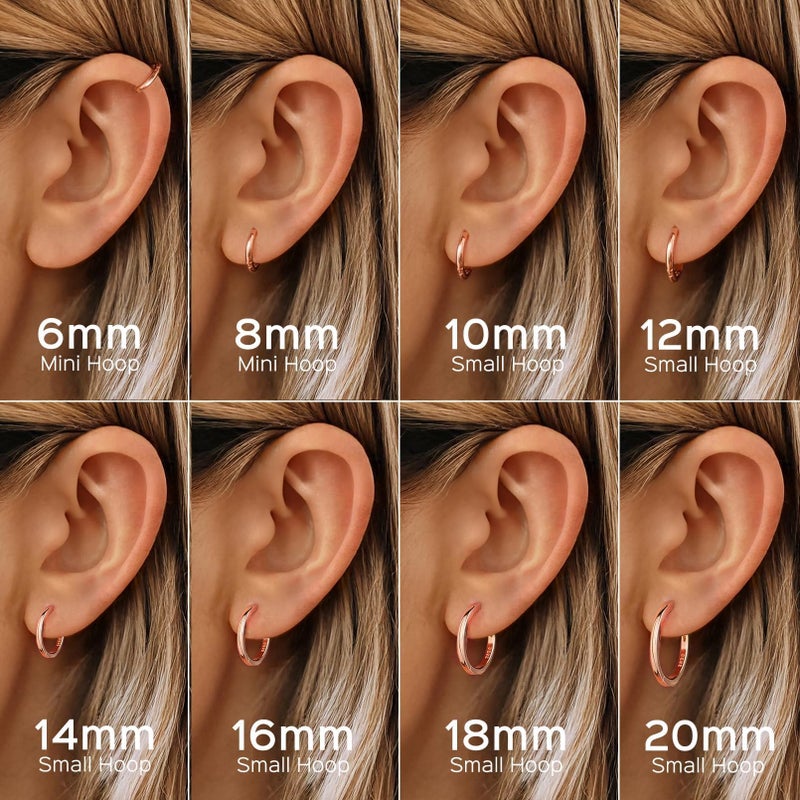 ChicSilver 14K Rose Gold Plated Earrings for Women 8MM Hoop Earrings Hypoallergenic Small Huggies Earrings Tiny Cartilage Earring for Mother - Image 5