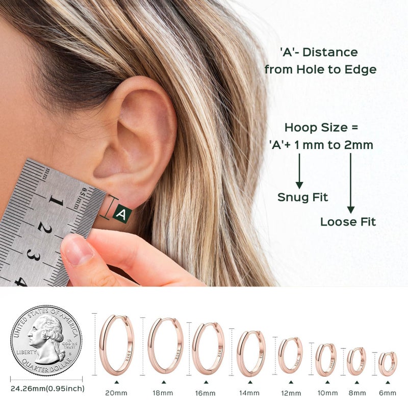 ChicSilver 14K Rose Gold Plated Earrings for Women 8MM Hoop Earrings Hypoallergenic Small Huggies Earrings Tiny Cartilage Earring for Mother - Image 4