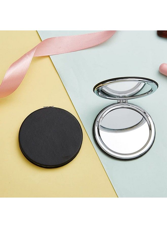 Zcooooool Makeup Mirrorround Folding Mirror 8 Cm Professional Doublesided Make Up Mirror (One Side Enlargedthe Other Side Normal) Pu Surface Mirror Pocket Mirror Handbag Mirror Compact Mirror  - Image 3