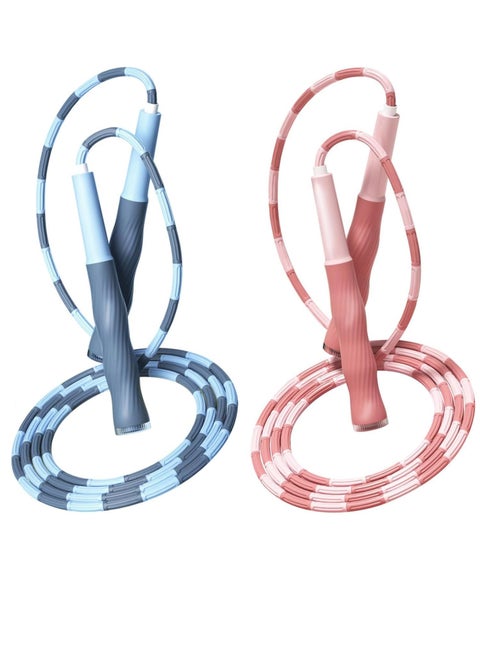Soft Beaded Jump Rope, Adjustable Tangle Free Skipping Rope with Soft Anti-slip Handles, 9.2 Feet Segmented Kids Jumping Rope for Men, Women, Kids Keeping Fit, Training, حبل قفز (2-Pack)