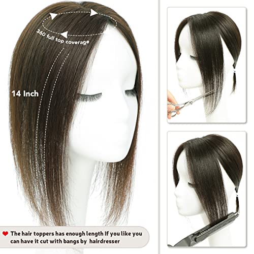 Aimeolyn air Toppers for Women Real Human Hair14inch Hairs Topper for Women No Bangs Top Extensions Pieces for Thinning Hairs Upgrade Lace Base 6 - Image 3