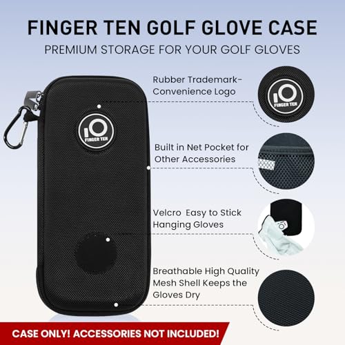 FINGER TEN Golf Glove Holder Case Premium Organizer Box with Carabiner Storage, Breathable Durable Protect and Keep Glove Dry Portable Accessories, Ideal Accessory Storage for Men Women Golfer (Black) - Image 2