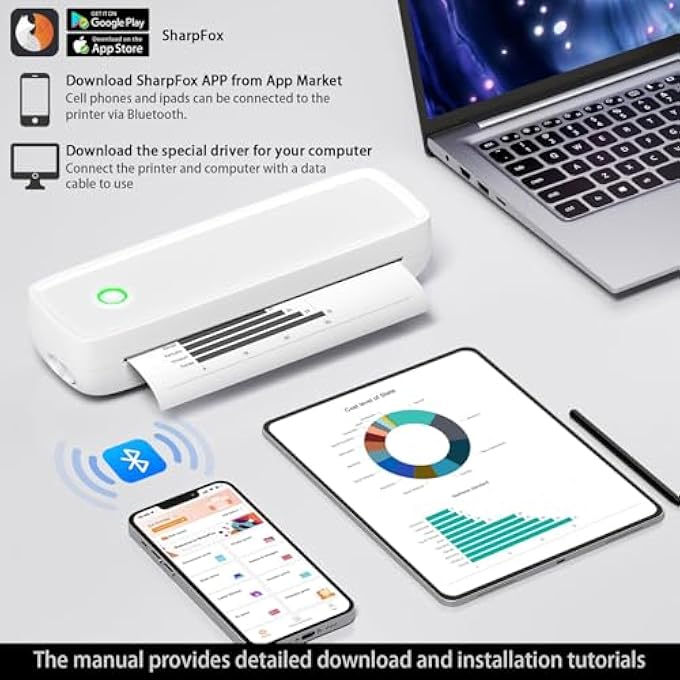 PORTABLE PRINTER WIRELESS FOR TRAVEL, PHOTO PRINTER, INKLESS THERMAL PRINTER, SUPPORT 8.5'' X 11'' A4/4''/3''/2'' THERMAL ROLL PAPER& THERMAL STICKER LABEL, COMPATIBLE WITH PHONE & LAPTOP - Image 3