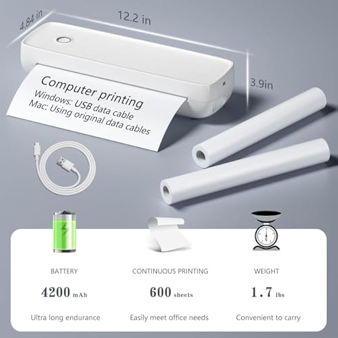 PORTABLE PRINTER WIRELESS FOR TRAVEL, PHOTO PRINTER, INKLESS THERMAL PRINTER, SUPPORT 8.5'' X 11'' A4/4''/3''/2'' THERMAL ROLL PAPER& THERMAL STICKER LABEL, COMPATIBLE WITH PHONE & LAPTOP - Image 2