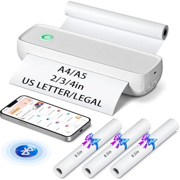 PORTABLE PRINTER WIRELESS FOR TRAVEL, PHOTO PRINTER, INKLESS THERMAL PRINTER, SUPPORT 8.5'' X 11'' A4/4''/3''/2'' THERMAL ROLL PAPER& THERMAL STICKER LABEL, COMPATIBLE WITH PHONE & LAPTOP - Image 1