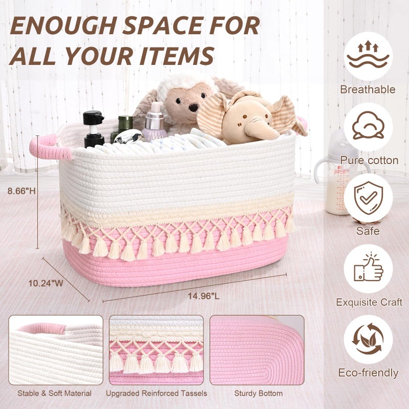 Degeyoyo 2 Pack Storage Basket for Shelves, Boho Cotton Rope Storage Bins with Heavy Tassel, Shelf Baskets Large Woven Baskets for Organizing, Cube Organizer Bins, Baby Laundry Basket for Clothes, Toys, Pets - Image 5