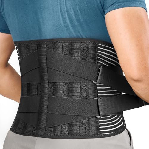 FREETOO Back Braces for Lower Back Pain Relief with 6 Stays, Breathable Back Support Belt for Men/Women for work , Anti-skid lumbar support belt with 16-hole Mesh for sciatica(L) - Image 1