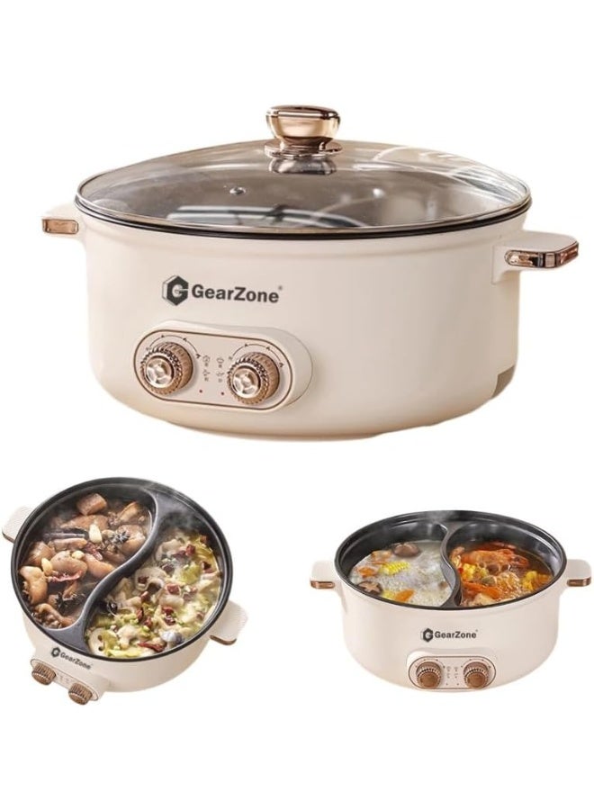 GearZone وعاء طهي كهربائي متعدد الوظائف بسعة كبيرة 6.5 لتر 1600 واط غير لاصق، وعاء ساخن مزدوج مع تحكم مستقل في درجة الحرارة، مقلاة كهربائية، مقلاة، للمعكرونة، البيض، الستيك، الحساء - Image 1