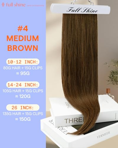 Full Shine Brown Hair Clip in Extensions Real Human Hair Medium Brown Invisible Clip in Hair Extensions Triple Weft Straight Thick Ends 16 Inch 7 Pcs 120g - Image 3