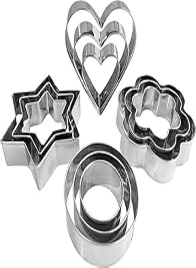 12 Pieces Stainless Steel Cookie Cutters Mini Cookie Cutters Set Round Shape Star Flower Heart Shape Cookie Cutters Metal Cookie Cutters Set of 2