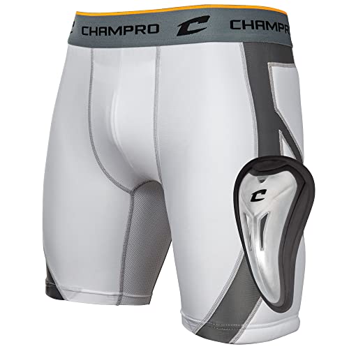 CHAMPRO Wind Up Compression Polyester/Spandex Sliding Short W/Cup, Youth Small, White - Image 1