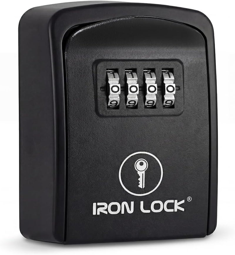 Iron Lock ® Key Lock Box Wall Mount – Waterproof Heavy Duty Metal Lock Box for Keys with 4-Digit Combination & Resettable Code – Outdoor/Indoor Key Safe for Home, Office & Airbnb (Black, Small) - Image 1