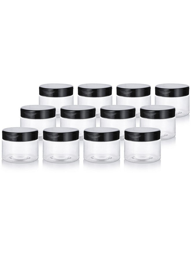يوفيتوس مرطبان جوفيتوس الشفاف المصنوع من بلاستيك البولي إيثيلين تيرفثالات (خالٍ من مادة BPA) قابل لإعادة التعبئة، منخفض الارتفاع، مع غطاء أسود قابل للطي - 12 أونصة (عبوة من 12 قطعة) - Image 1
