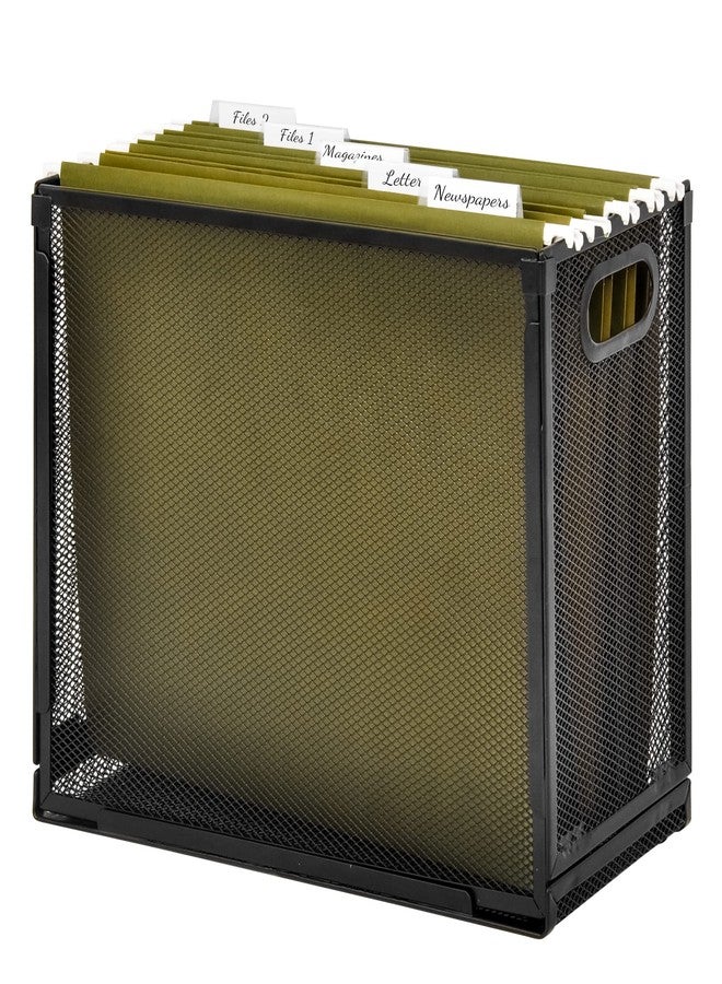 EASEPRES Desk Hanging File Organizer with 5 Folders, Mesh Metal Letter-Size Desktop File Holder Box for Filing Folder Storage Basket, 1 Pack Black, 12.2 x 9.45 x 5.45 inches - Image 1