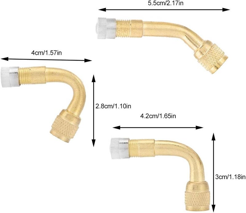 كلاراكو أنبوب تمديد صمام الإطار من كلاركو، محول جذع تمديد صمام الإطار المعدني النحاسي العالمي للسيارة والدراجة النارية والشاحنة والمقطورة RV بزاوية 45 درجة/90 درجة/135 درجة (ذهبي) - Image 5