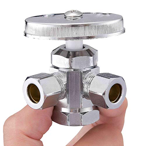 Minimprover Chrome Plated Heavy Duty Brass 3-way 360 Angle Stop Valve, 1/2"FIP Inlet x 3/8"OD Compression x 3/8"OD Compression Dual Outlet Valve - Image 1
