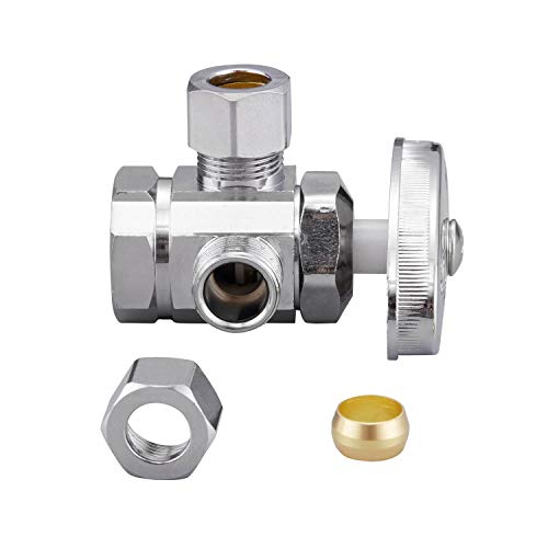 Minimprover Chrome Plated Heavy Duty Brass 3-way 360 Angle Stop Valve, 1/2"FIP Inlet x 3/8"OD Compression x 3/8"OD Compression Dual Outlet Valve - Image 5